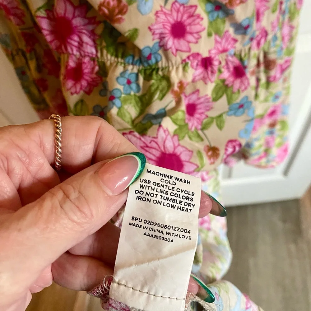 BloomChic Pink Floral Maxi Dress on Green Background. - Picture 9 of 9